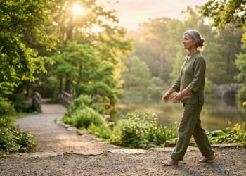 Older adult practicing tai chi walking for balance and fall prevention