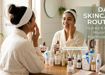 skincare routine with cleanser moisturiser and sunscreen